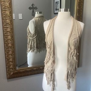 Audrey Ann Beige Fringe Vest